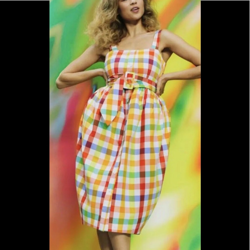 Checker plaid Tie Waist Dress size 2 NWT Christopher J Rogers